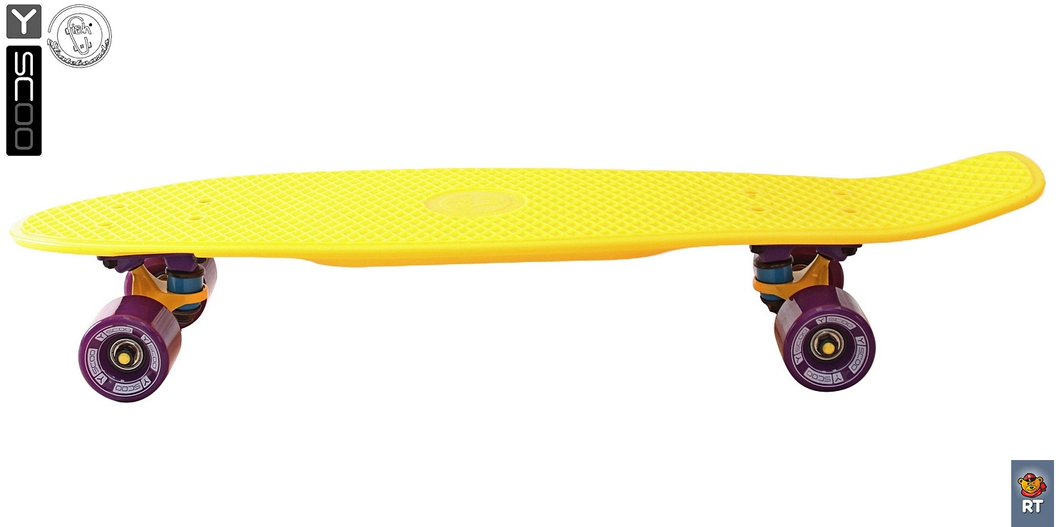 Скейтборд виниловый Y-Scoo Big Fishskateboard 27" 402-Y с сумкой, желто-фиолетовый  